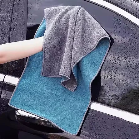 Gray and blue microfiber towel